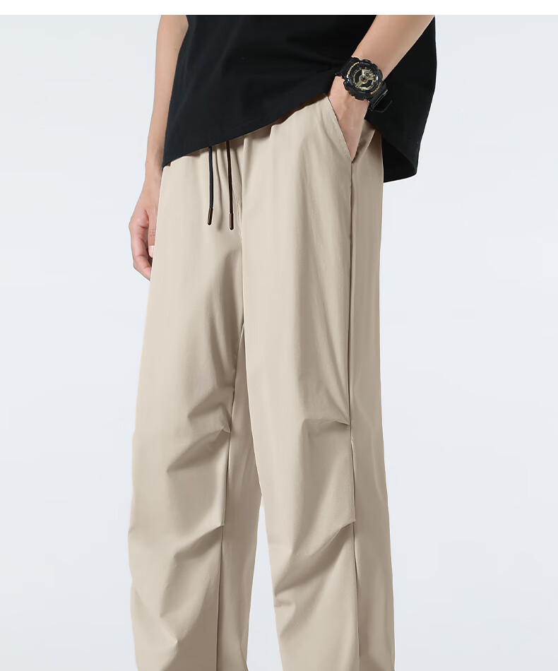 MINISO Men's Sports Casual Pants, Summer Cool-Feeling Quick-Dry High Street Premium Tactical Cargo Pants Trendy, Light Beige, M 4