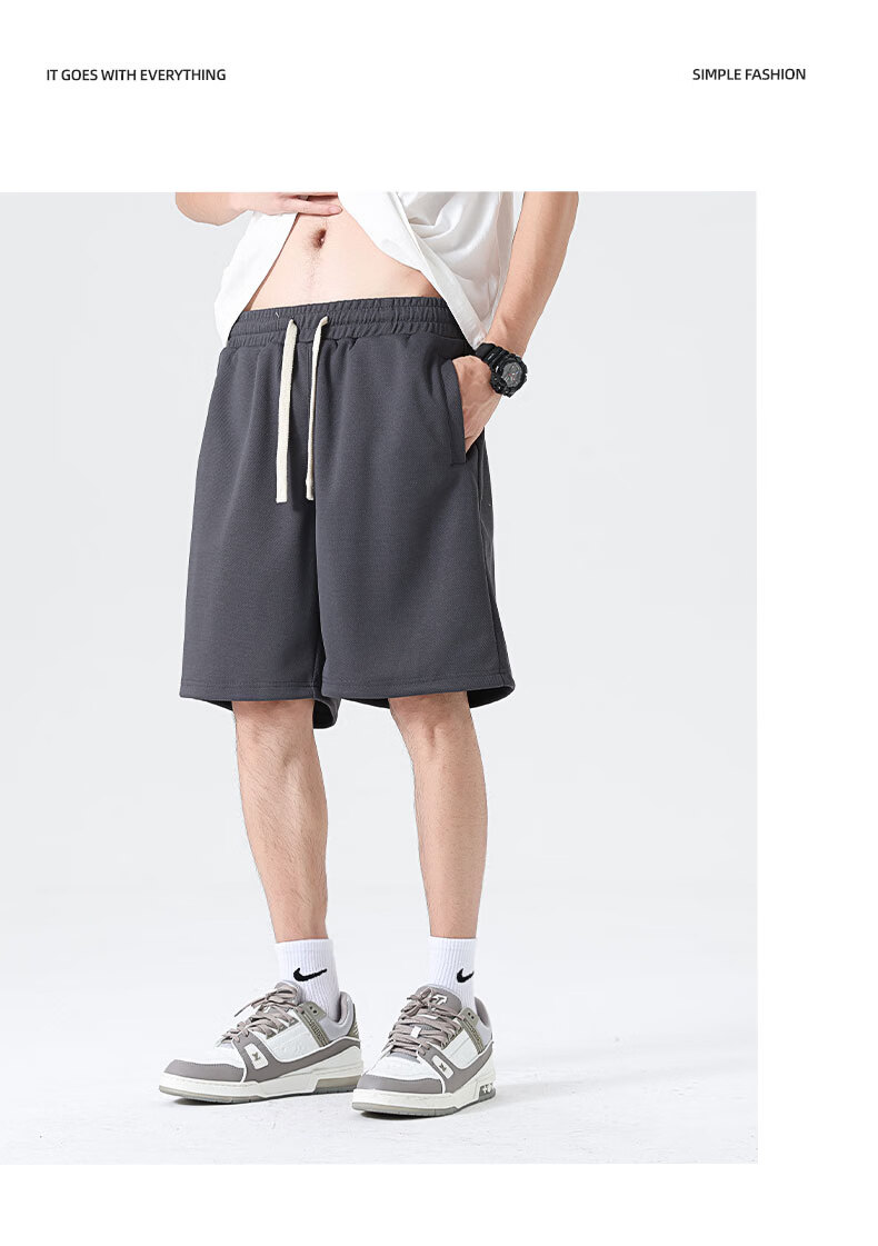 MINISO Men's Summer Casual Straight Fit Versatile Heavyweight Loose Over-the-Knee Shorts Z Dark Gray M 14