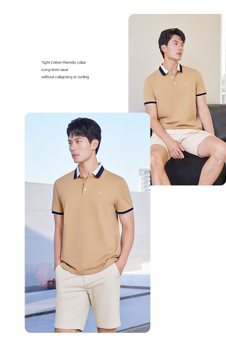 Laxton Summer New Color-Block Collar Business Casual Short Sleeve Polo Shirt Men Deep Black L 14