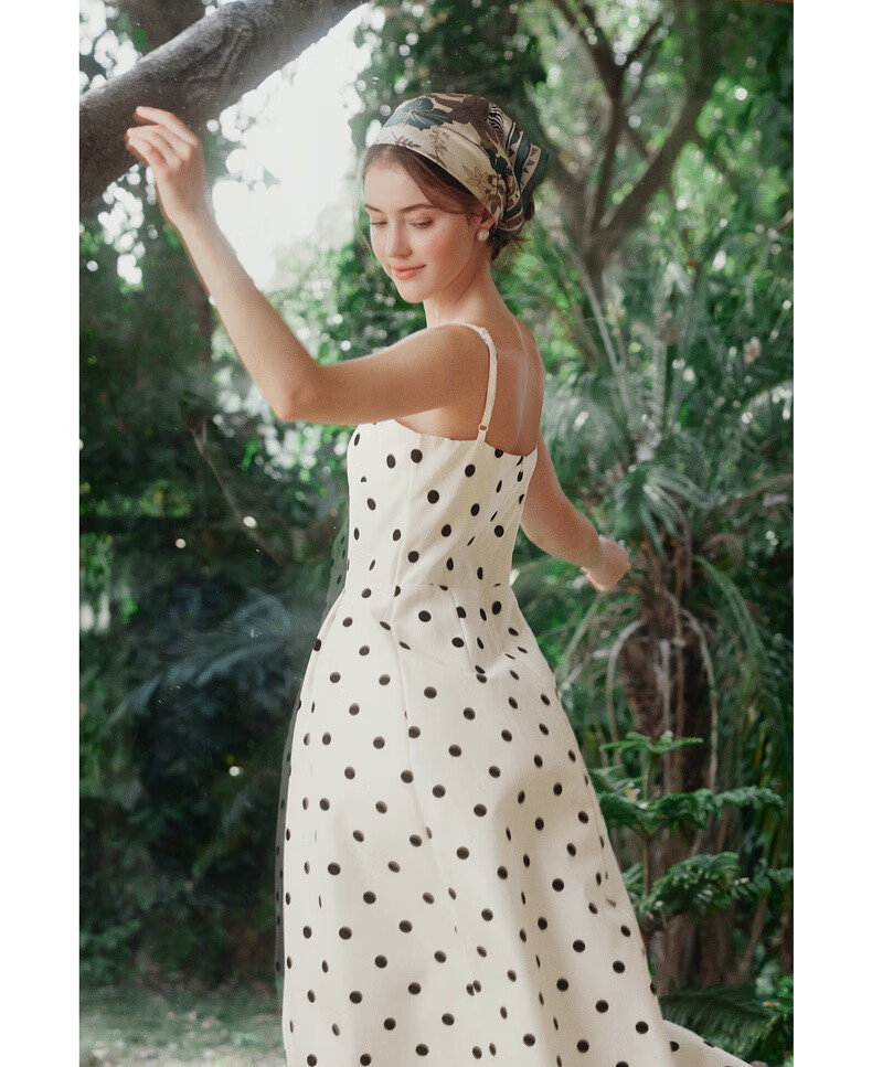 Olrain Eurielle Summer Women's Simple Elegant Adjustable Strap V-Neck French Polka Dot Slip Dress Women Polka Dot XL 17