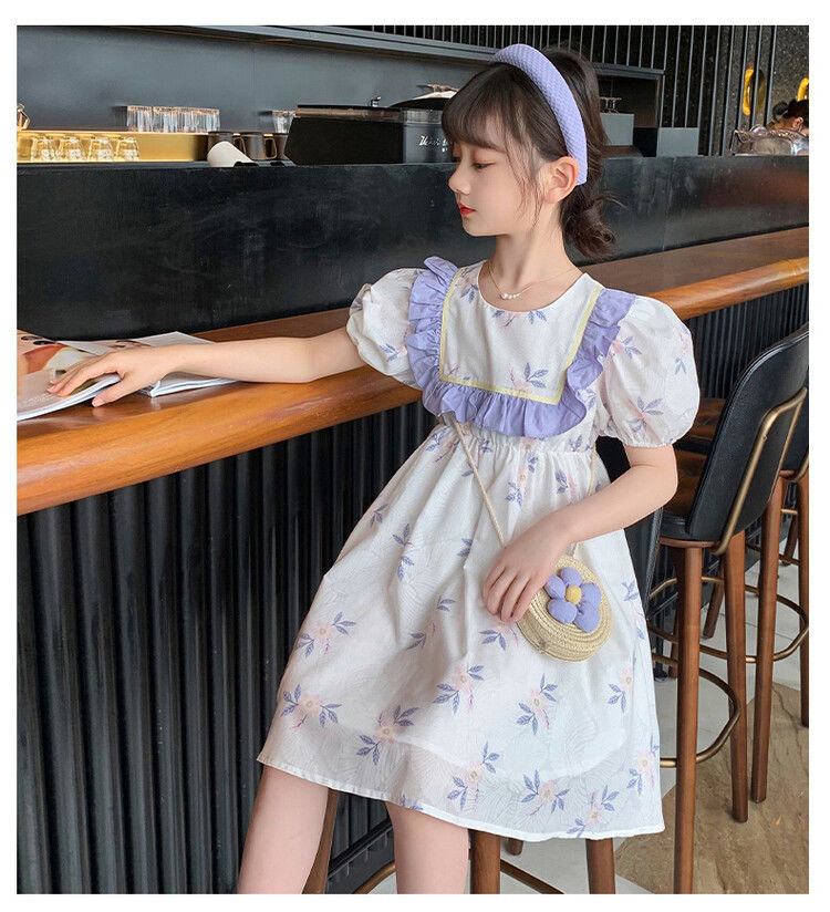 适合3-12岁小女孩穿的女童碎花连衣裙2022夏装新款田园风甜美棉布裙大