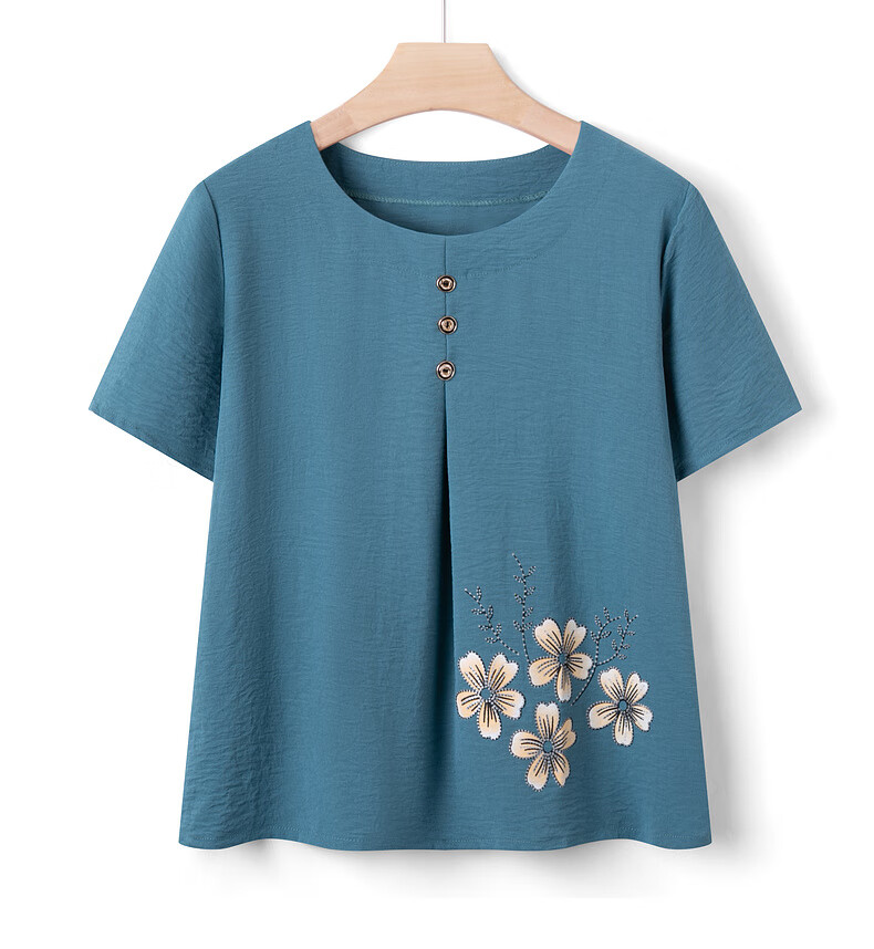 Fengxiao Middle-aged and Elderly Women's Summer Short Sleeve Loose Cotton Silk Top Set for Grandma 13