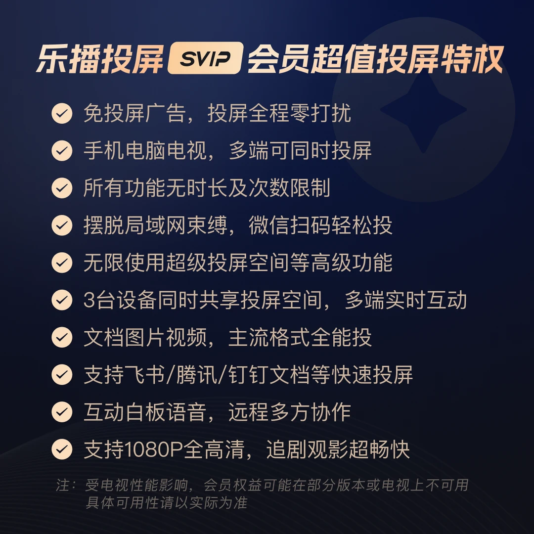乐播投屏SVIP会员权益说明 1