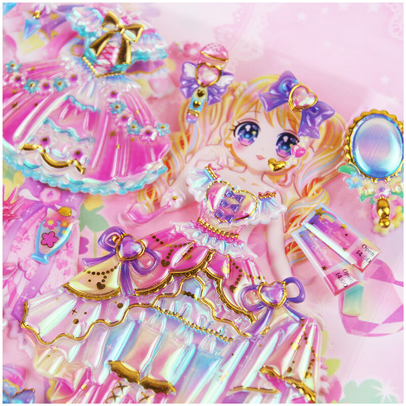 韩版蕾丝裙双层换装贴画儿童卡通公主穿衣贴纸女孩装扮水晶宝石贴网红