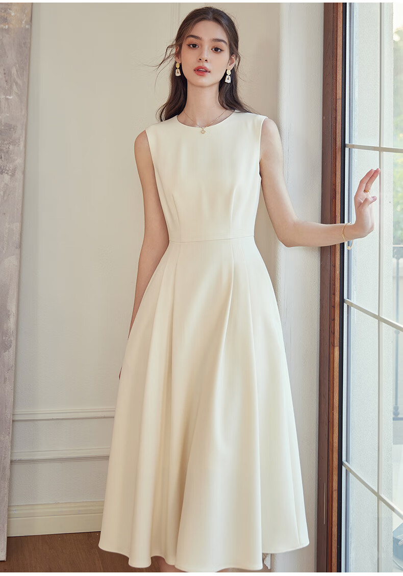 ROEYSHOUSE French Style Waist-Slimming Sleeveless Dress Autumn Commuting Round Neck Dress 09928 Black XL 6