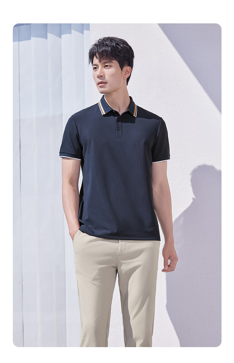 Laxdn Polo Shirt Summer New Casual Fashion Color-Block Collar Short Sleeve Top Navy Blue 3XL 14
