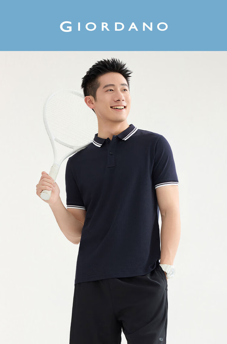 Giordano Men's Short-Sleeve Polo Shirt, Summer Black Technology Quick-Dry Contrasting Pique Fabric, Lightweight Collared Top 01014387 3