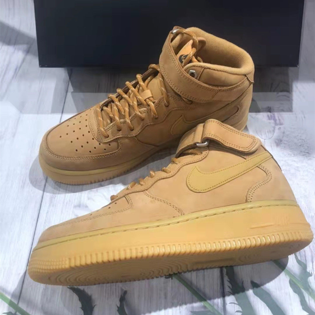 耐克nike官方旗舰小麦色麂皮空军一号男女中帮板鞋休闲运动鞋防滑