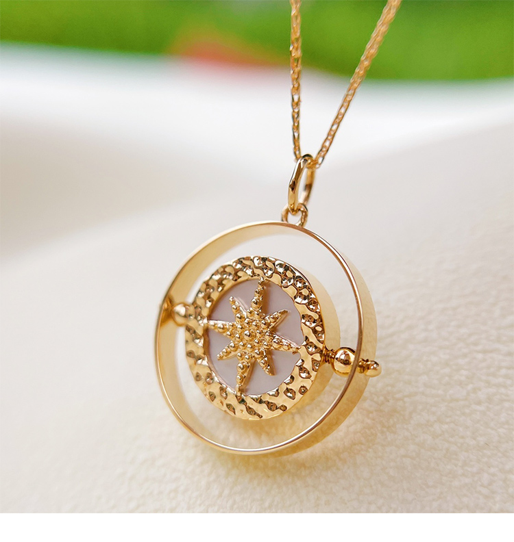 easterosg18k金双面白母贝八芒星项链18k金附证书