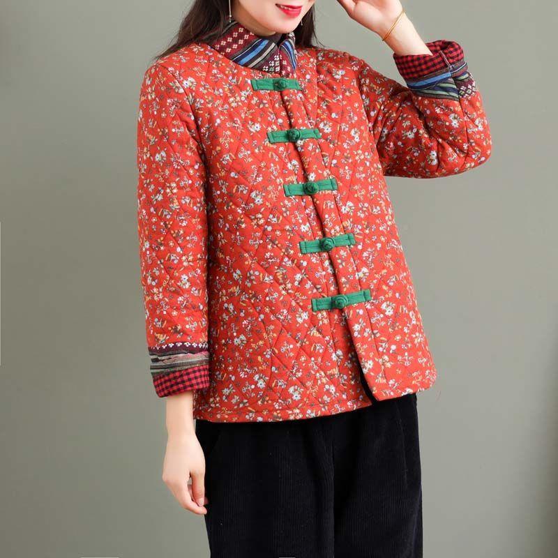 中年妇女穿的花棉袄复古东北花棉袄偏襟盘扣女中年唐装短小棉袄拜年服