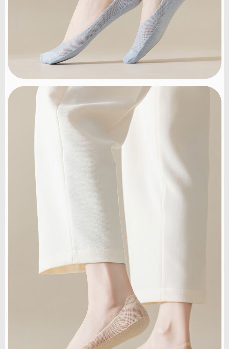 Cotton Full Women's Summer Thin Ice Silk No-Show Boat Socks Non-Slip Low Cut Mesh Invisible Socks 6 Pairs 11