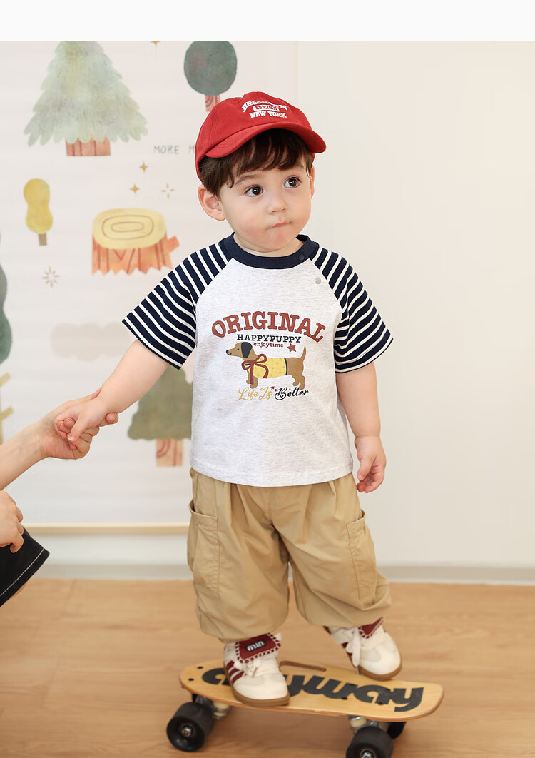 LUSON Baby Boy Short Sleeve T-Shirt, Cute Round Neck Contrasting Color Raglan Sleeve, New Style for 2025, Infant Top 11