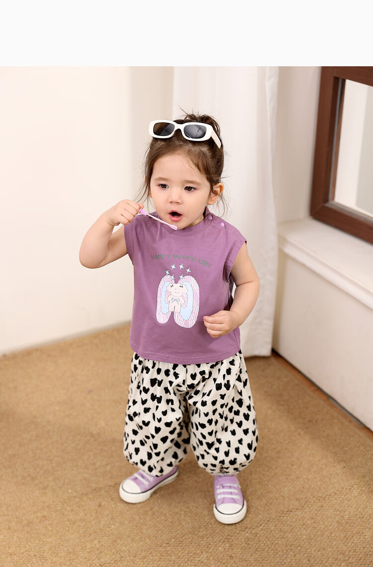 LUSON Baby Girl Pants, 2025 Summer New Stylish All-Over Print Joggers, Infant Mosquito-Proof Trousers 38