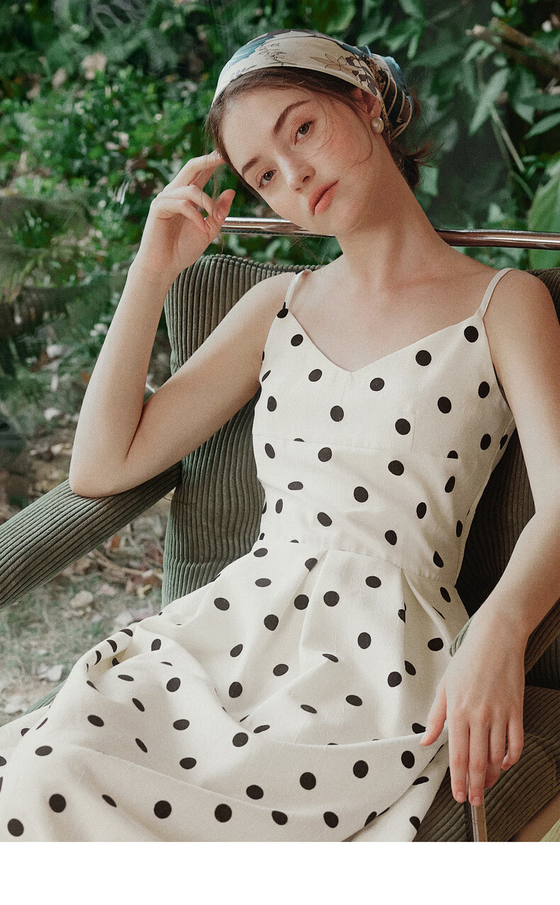 Olrain Eurielle Summer Women's Simple Elegant Adjustable Strap V-Neck French Polka Dot Slip Dress Women Polka Dot XL 14