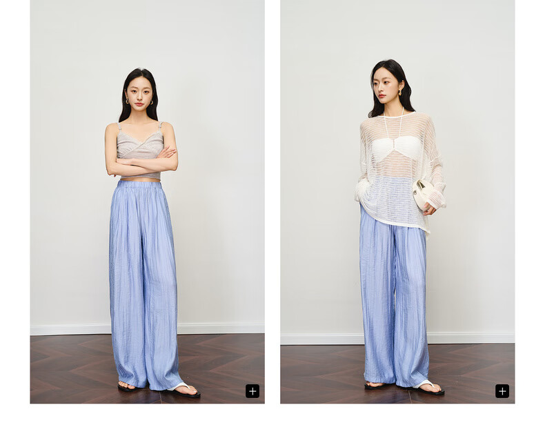Olrain Women's Loose Lazy Straight-Leg Pants Summer Elastic Waist Casual Pleated Wide-Leg Pants Purple M 9