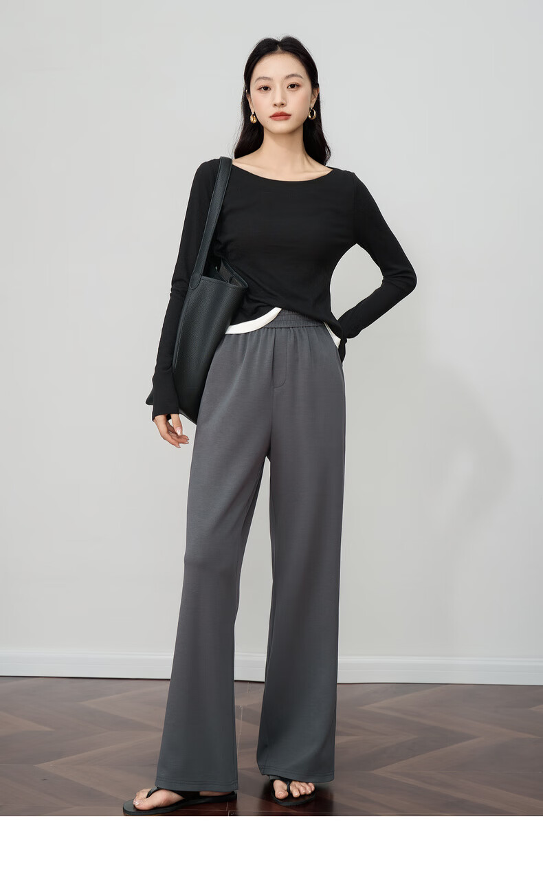 Oulain Loose Casual Pants for Women, Summer High-End Wide-Leg Trousers with Draping Effect, Gray, M 9