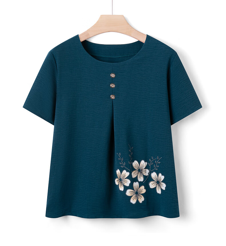 Fengxiao Middle-aged and Elderly Women's Summer Short Sleeve Loose Cotton Silk Top Set for Grandma 10