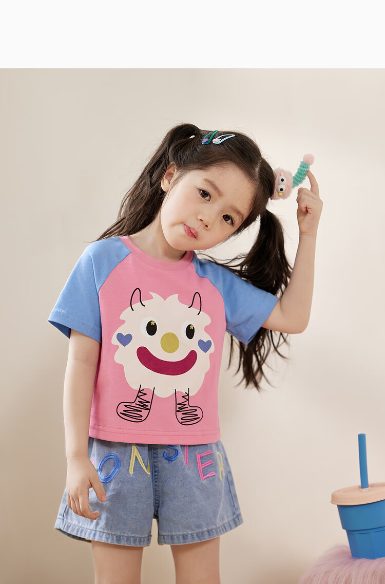 LUSON Children's Clothing, Baby T-Shirt Set for Girls, Stylish Summer New Design, Little Monster Girl's Shorts Set 6
