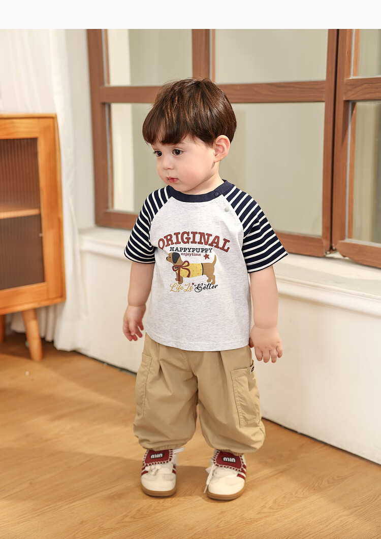 LUSON Baby Boy Short Sleeve T-Shirt, Cute Round Neck Contrasting Color Raglan Sleeve, New Style for 2025, Infant Top 13