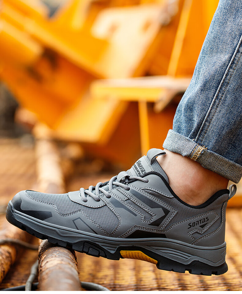 SONTAS Men's Safety Shoes Anti-Smash Anti-Puncture Summer Breathable Ultra-Light Steel Toe Steel Plate Insulated Work Shoes Lightweight Durable Gray Four Seasons - Anti-Smash Puncture Size 39 4