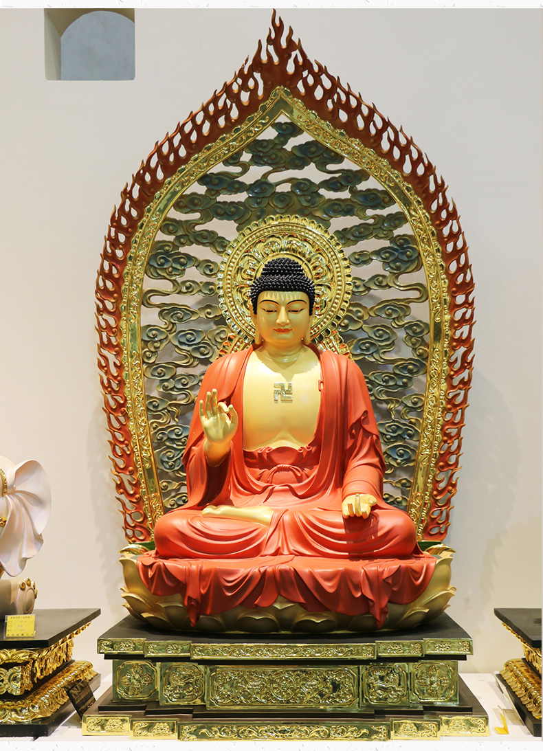 三漫陀黄铜华严三圣佛像摆件释迦牟尼佛莲花坐像文殊普贤菩萨神像