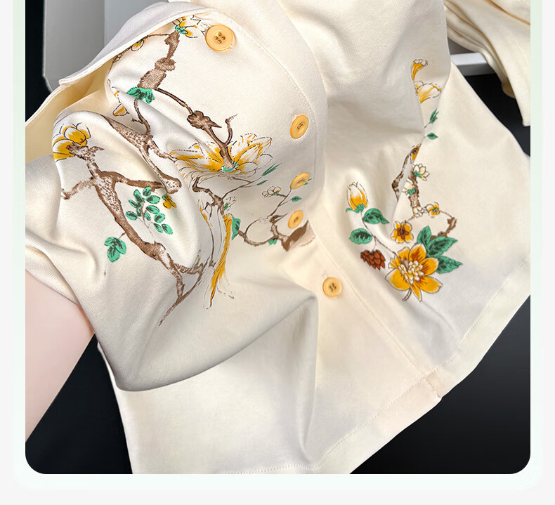 QUEEN.EASY Women's Cotton Pajamas, Autumn 2026 New Style, Short-Sleeve Long Pants, Comfortable And Breathable, Cotton Loungewear, Chinese-Style Floral Patter 16