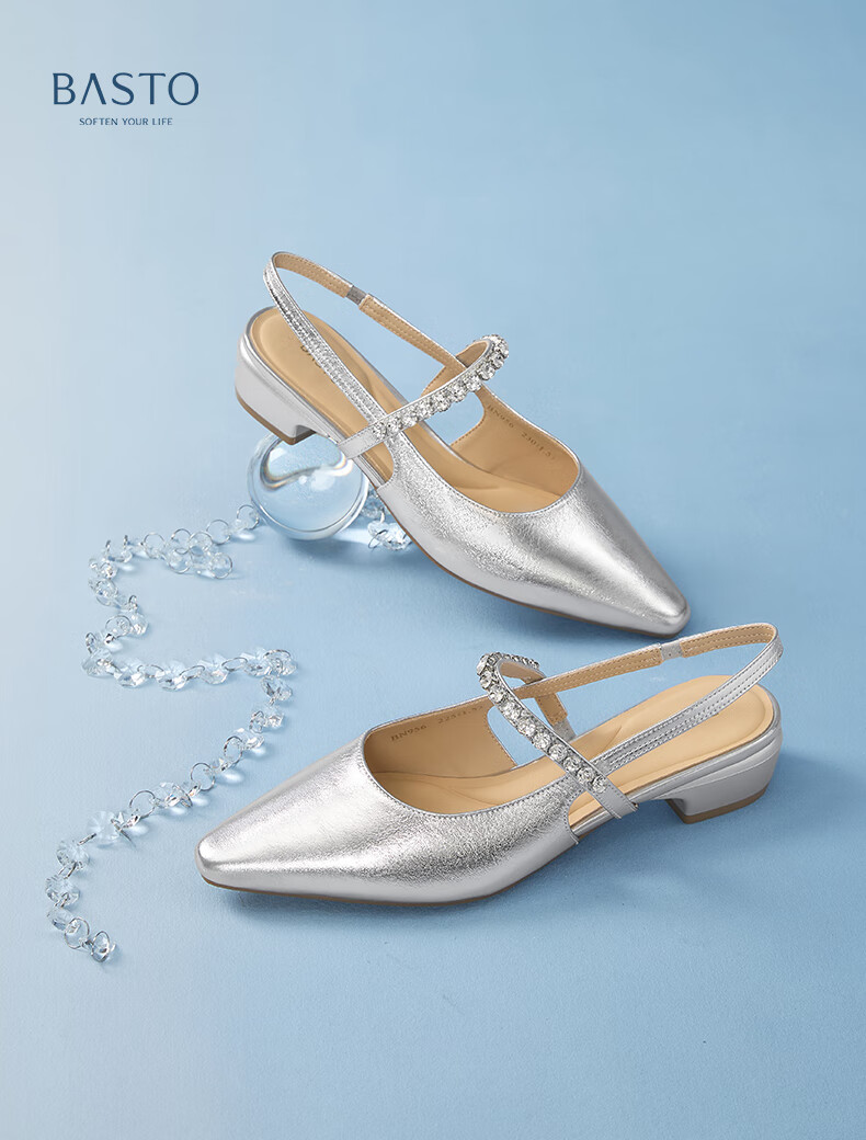 Basto 25 Summer Commuter Pointed Toe Chunky Heel Backless Women's Sandals BN956BH5 Off-White Size 40 2