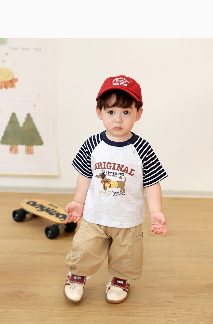 LUSON Baby Boy Short Sleeve T-Shirt, Cute Round Neck Contrasting Color Raglan Sleeve, New Style for 2025, Infant Top 12