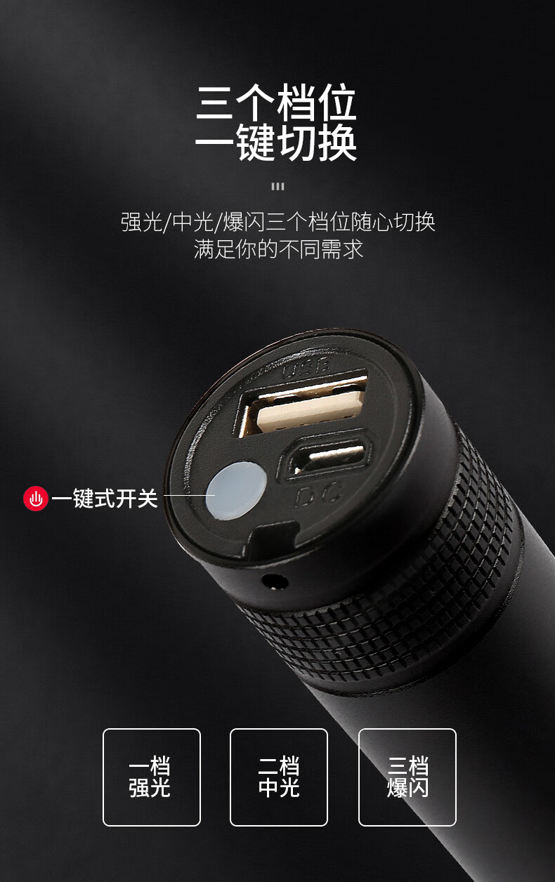 2022新款雅尼手电筒雅尼led手电筒强光充电户外亮家用耐用小便携防灾