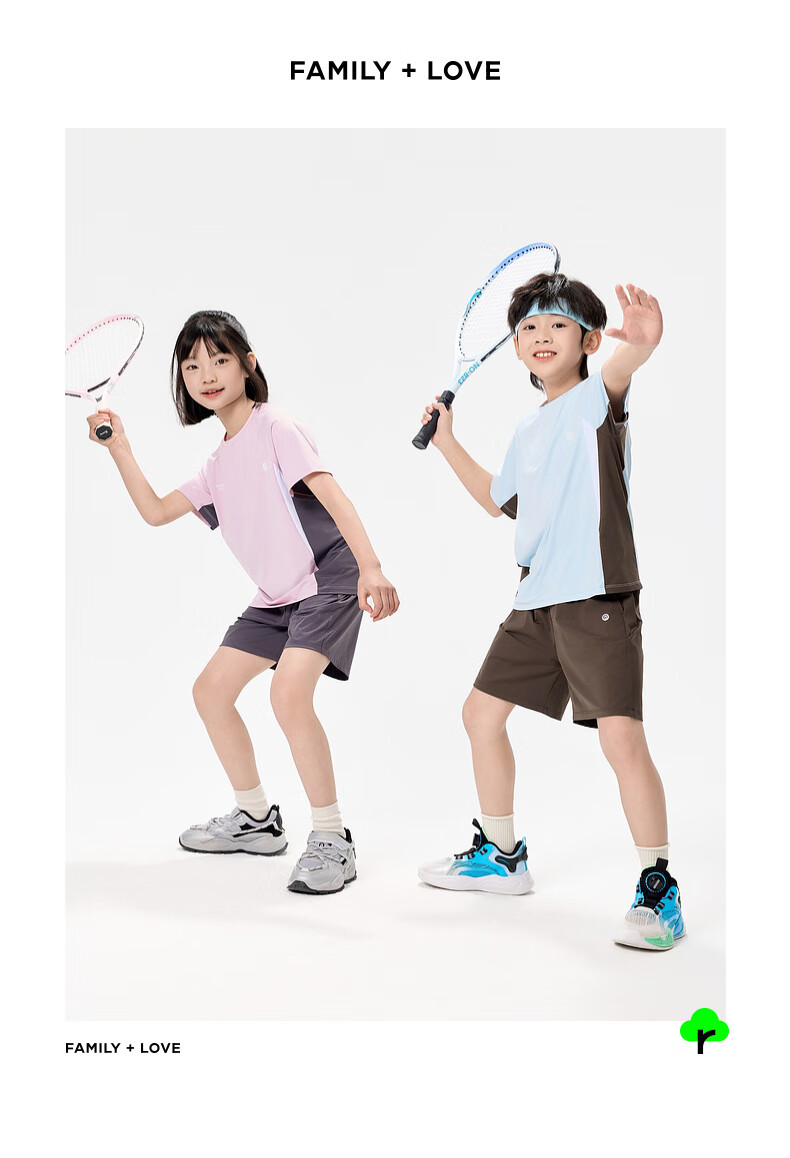 EBAER Children's Cooling Sports Set, Summer 2025 Style, Boys' Sun Protection T-Shirt, Girls' Lightweight Shorts, Lingjing Pink, Size 140 12