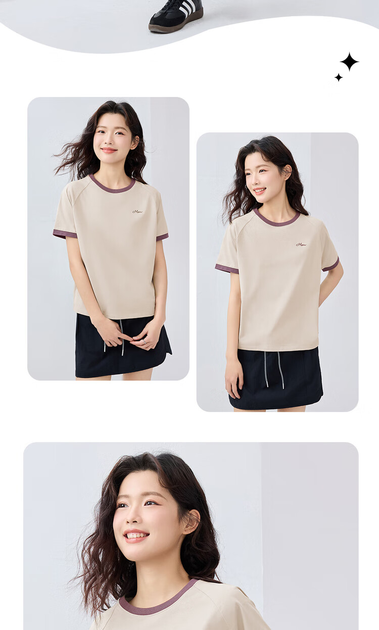 Giordano Comfortable Antibacterial T-Shirt for Women with High-Tech Cooling Embroidery Contrasting Color Round Neck Top 13325221 12