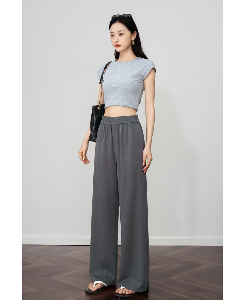 Oulain Loose Casual Pants for Women, Summer High-End Wide-Leg Trousers with Draping Effect, Gray, M 10