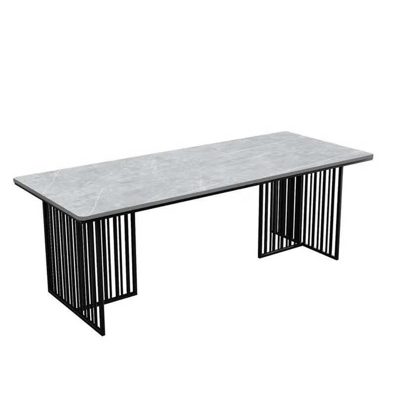灰色岩板会议桌长桌极简大理石家用书桌办公桌工作台接待桌椅组合