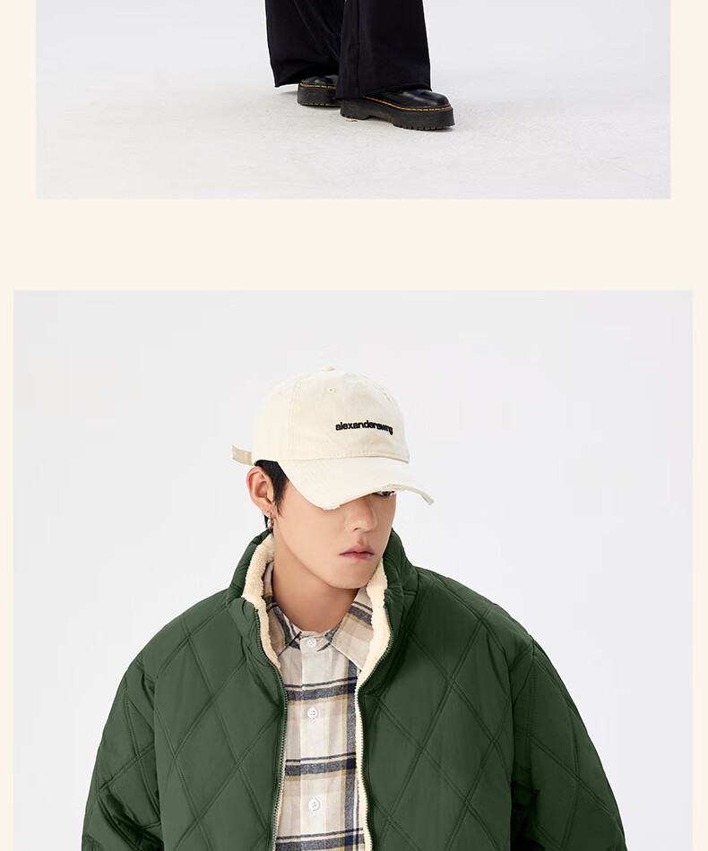 MINISO Men's Winter Warm Cotton Padded Jacket Thickened Fleece Diamond Pattern Casual Stand Collar Coat Black L 8