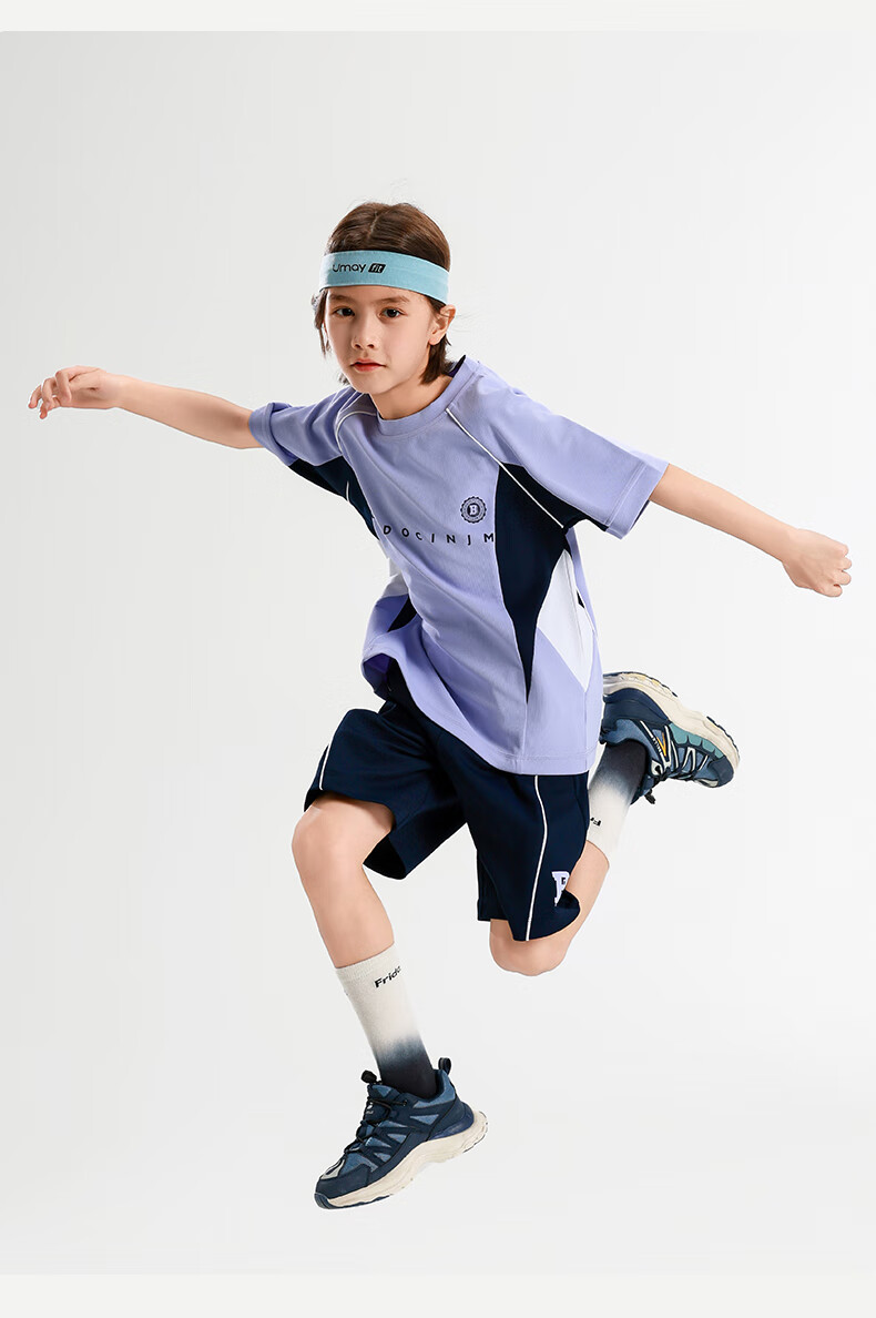 BANDOCIN Boys' Summer Sportswear Sun Protection Short-Sleeve Set for Older Children, Stylish 2026 New Style, Light Purple, Size 160 7