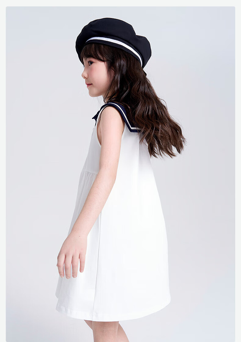 DEESHA Girls' Dress 025 Summer Navy Collar Dress for Older Children, Light Navy Blue, Size 120 8