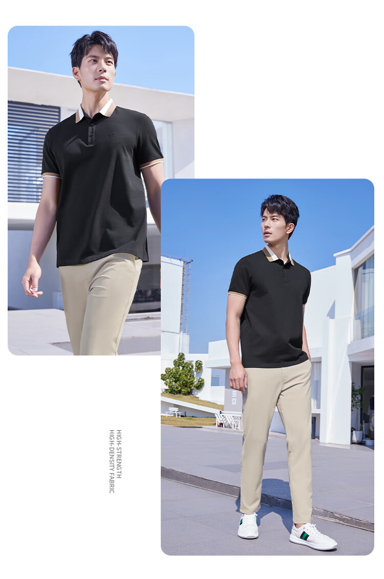 Laxton Summer New Color-Block Collar Business Casual Short Sleeve Polo Shirt Men Deep Black L 12