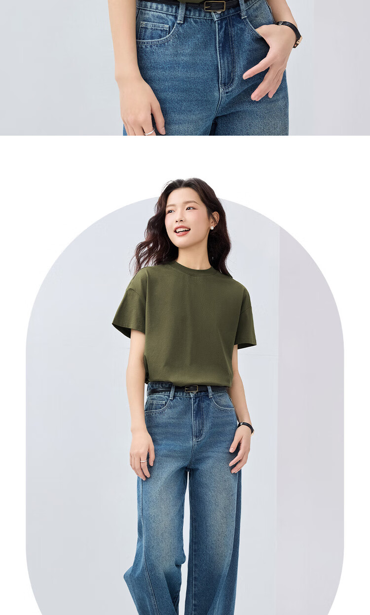 Giordano Women's T-Shirt, Pure Cotton, Skin-Friendly, Elegant Blouse, Comfortable Loose-Fitting Turtleneck Top, Short Sleeve, 05322396 10