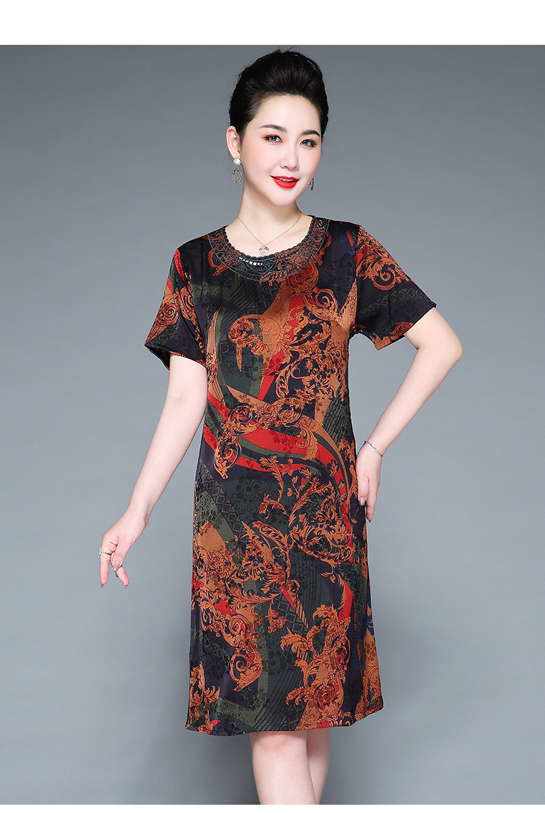 高档中老年女装重磅真丝香云纱连衣裙女复古山水画妈妈婆婆夏装桑蚕丝