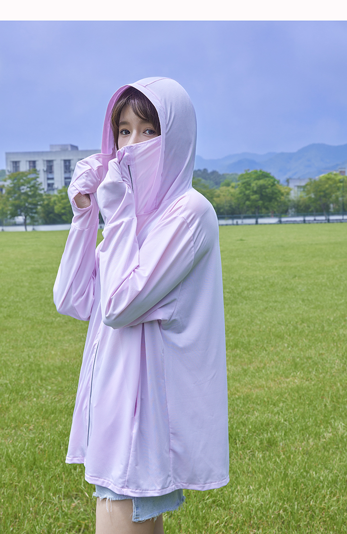 假期防晒黑科技拉夏贝尔防晒衣女骑车女薄款外穿防透气带帽檐手套服连