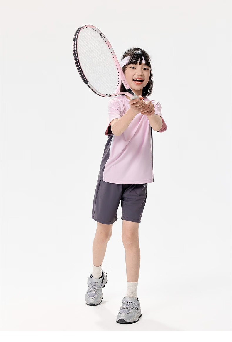 EBAER Children's Cooling Sports Set, Summer 2025 Style, Boys' Sun Protection T-Shirt, Girls' Lightweight Shorts, Lingjing Pink, Size 140 8