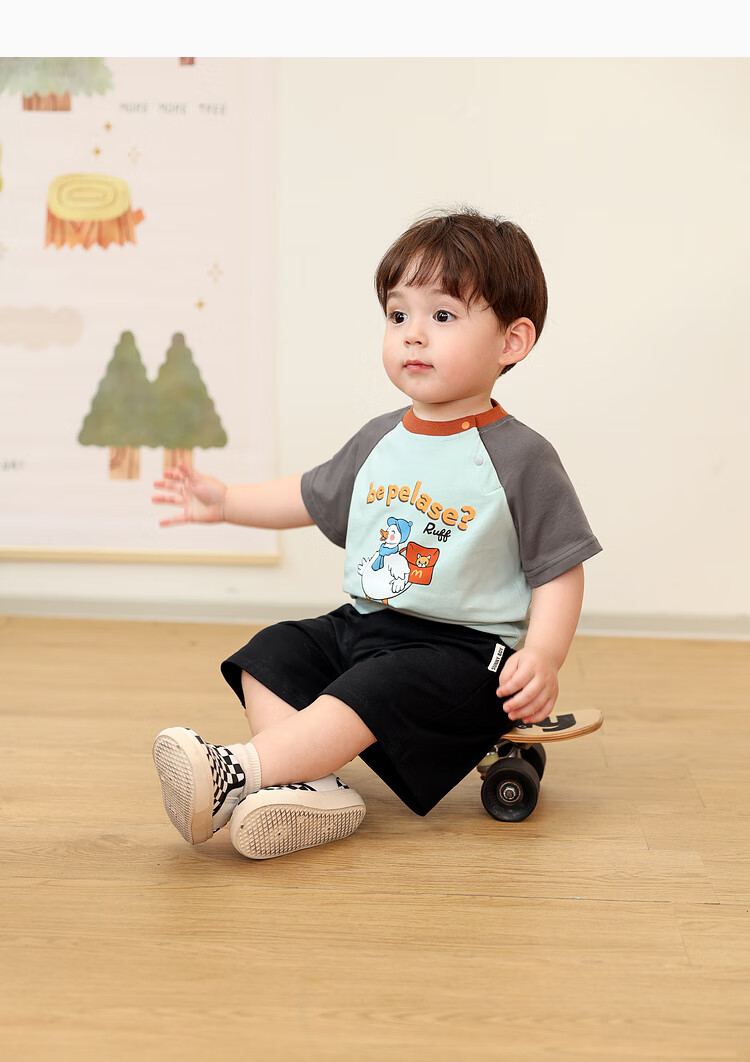 LUSON Baby Boy Short Sleeve T-Shirt, Cute Round Neck Contrasting Color Raglan Sleeve, New Style for 2025, Infant Top 25