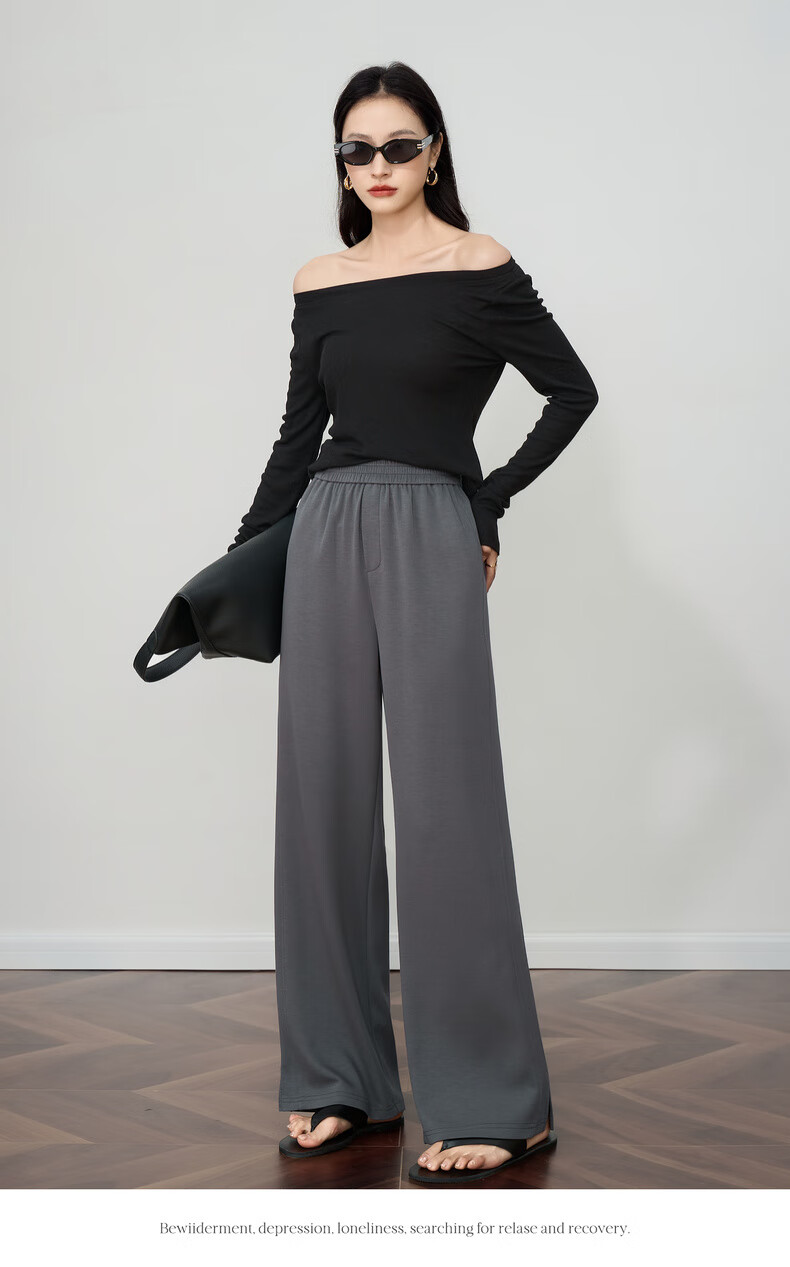 Oulain Loose Casual Pants for Women, Summer High-End Wide-Leg Trousers with Draping Effect, Gray, M 6