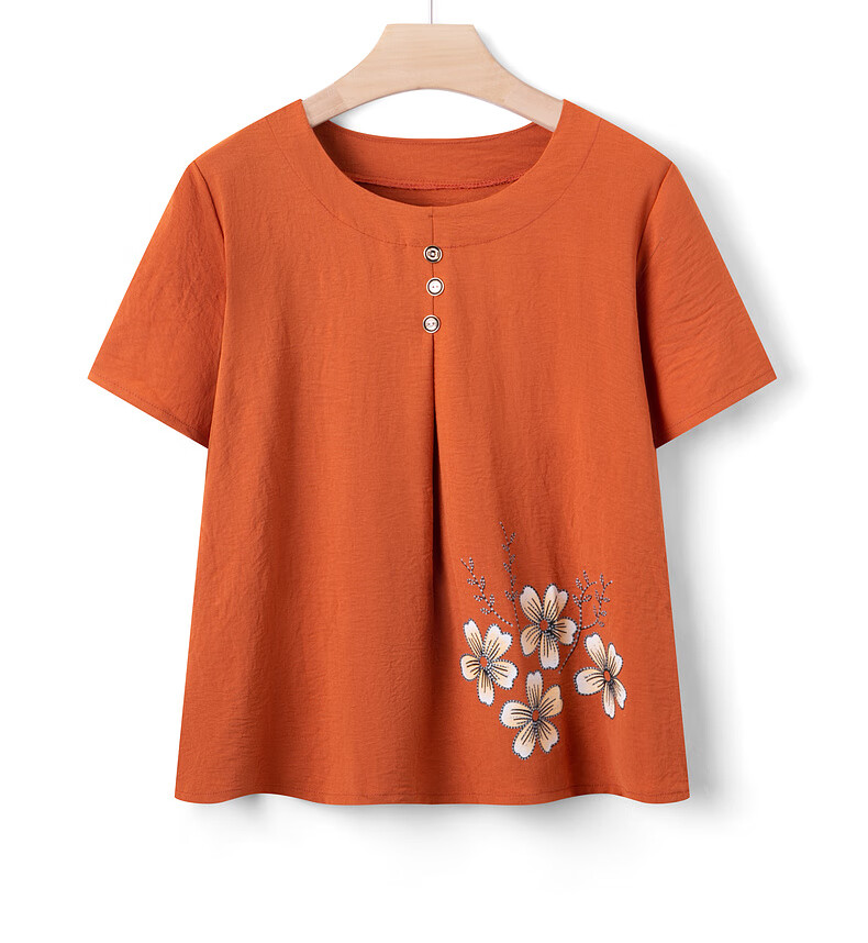 Fengxiao Middle-aged and Elderly Women's Summer Short Sleeve Loose Cotton Silk Top Set for Grandma 15