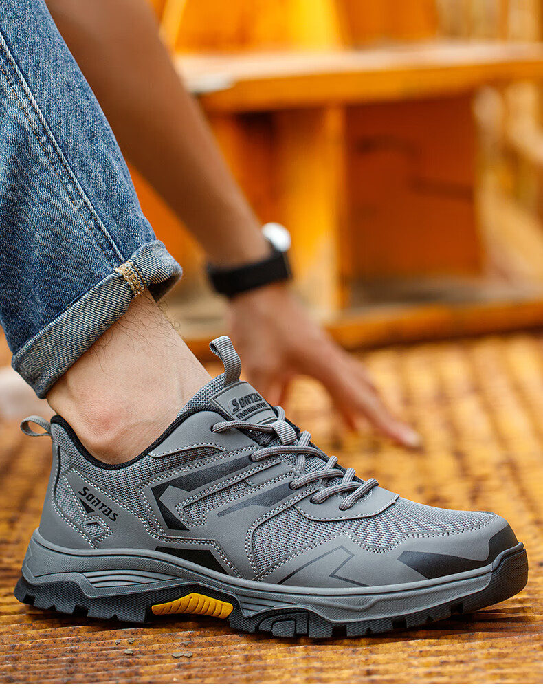 SONTAS Men's Safety Shoes Anti-Smash Anti-Puncture Summer Breathable Ultra-Light Steel Toe Steel Plate Insulated Work Shoes Lightweight Durable Gray Four Seasons - Anti-Smash Puncture Size 39 3