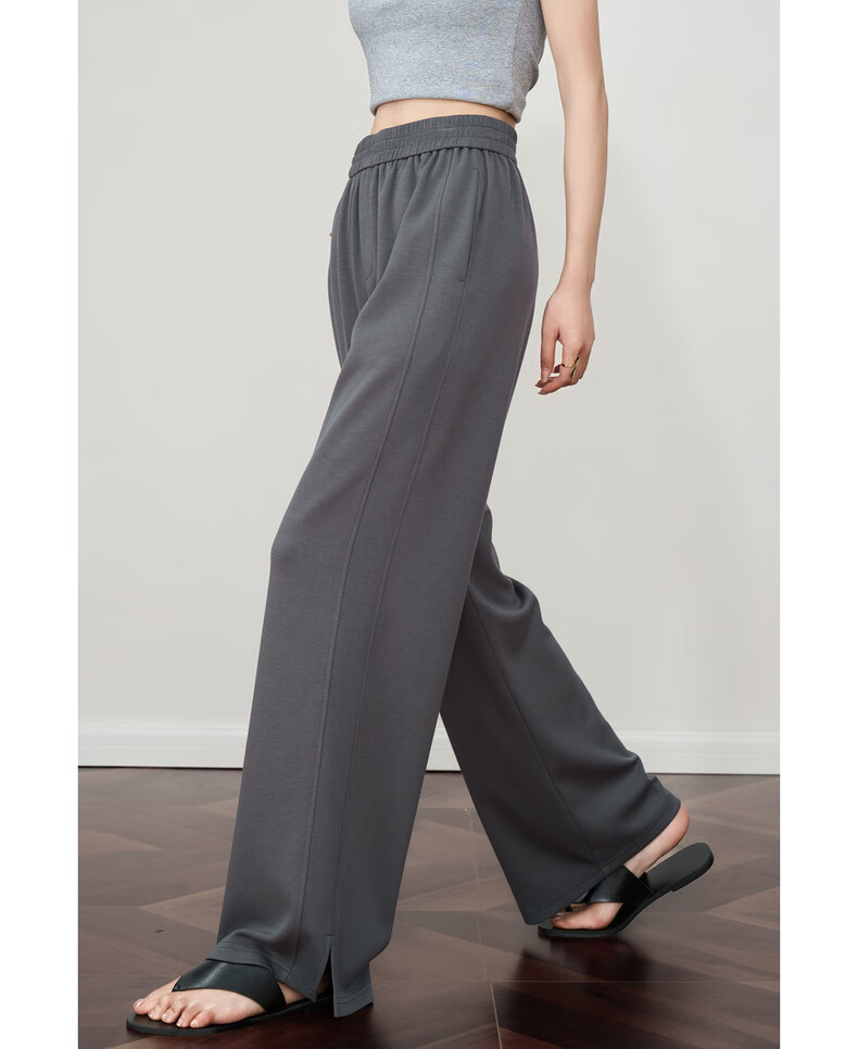 Oulain Loose Casual Pants for Women, Summer High-End Wide-Leg Trousers with Draping Effect, Gray, M 13