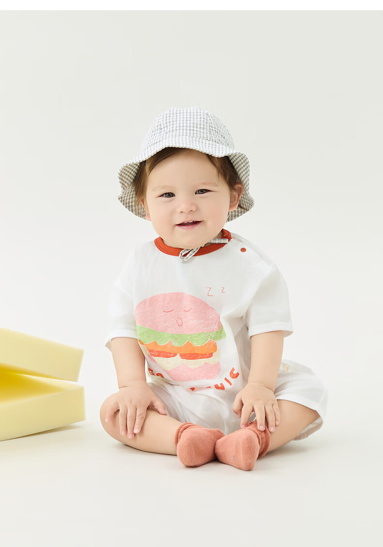 Papa Summer Baby Pure Cotton Romper for Boys And Girls, Fun Short-Sleeve Bodysuit, Yellow - Bodysuit, 66cm 13
