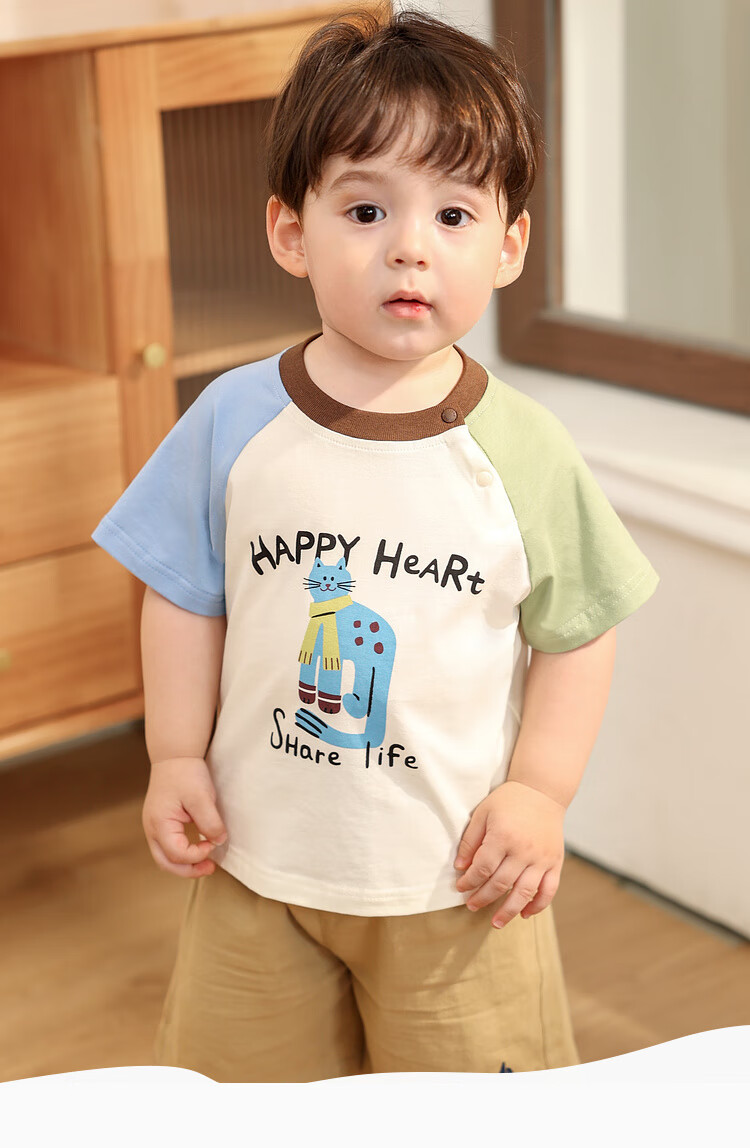 LUSON Baby Boy Short Sleeve T-Shirt, Cute Round Neck Contrasting Color Raglan Sleeve, New Style for 2025, Infant Top 1