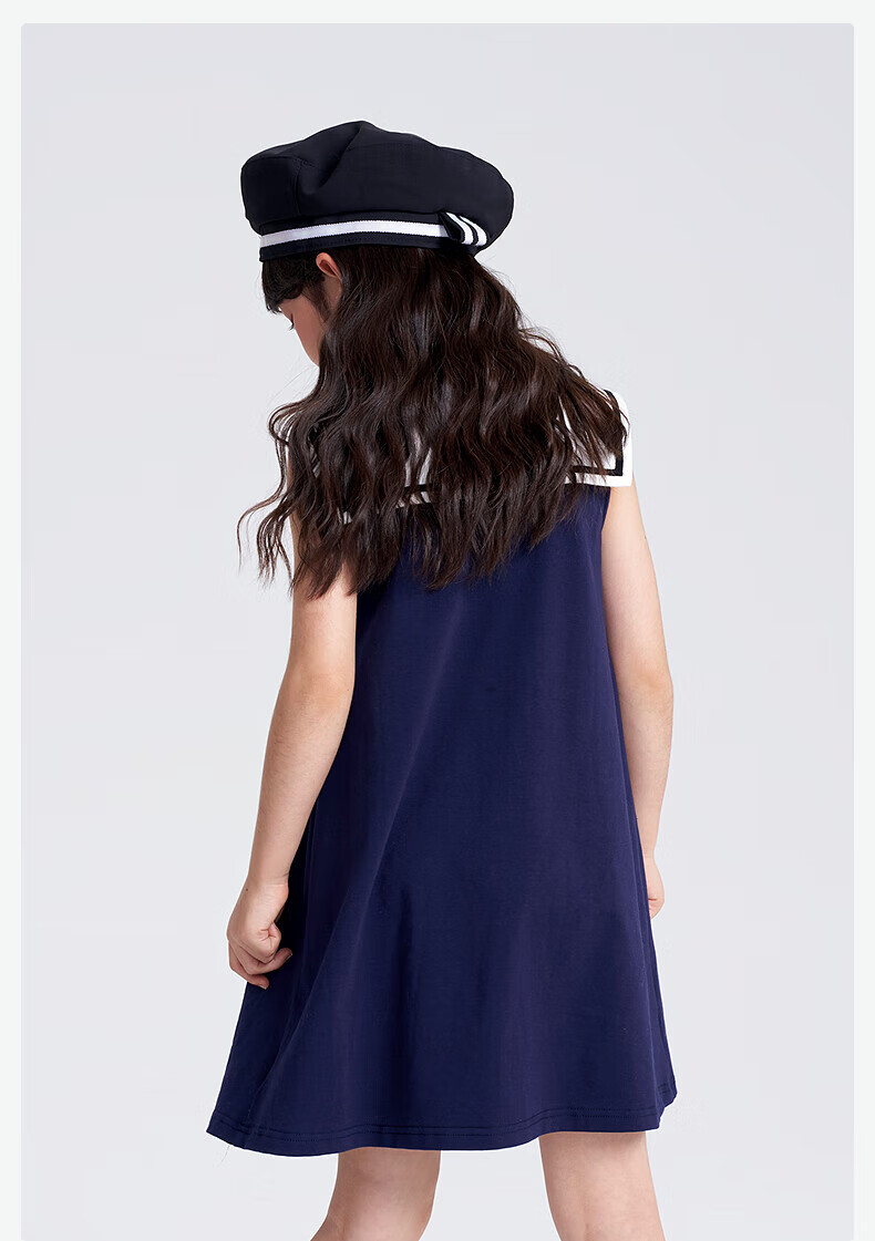 DEESHA Girls' Dress 025 Summer Navy Collar Dress for Older Children, Light Navy Blue, Size 120 13