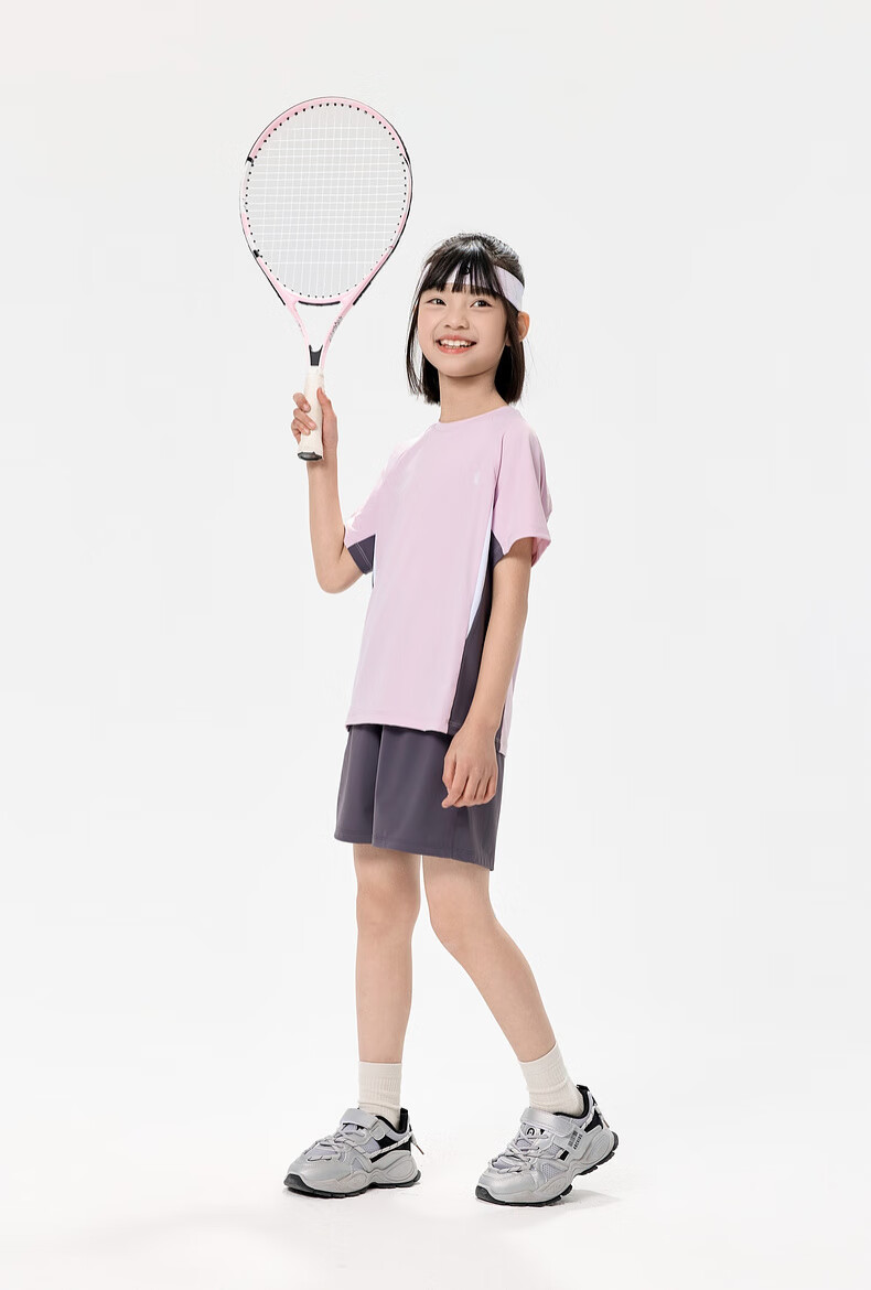 EBAER Children's Cooling Sports Set, Summer 2025 Style, Boys' Sun Protection T-Shirt, Girls' Lightweight Shorts, Lingjing Pink, Size 140 11